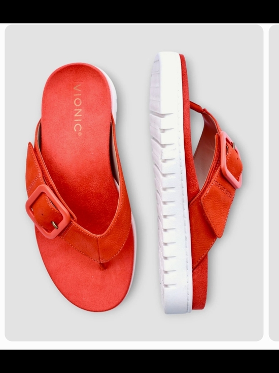 Vionic Shoes - Vionic Orange Suede Buckle Thong Sandals